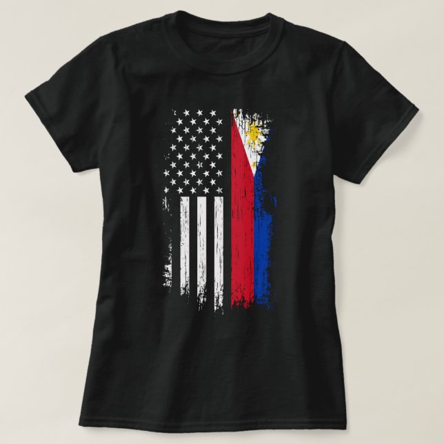 Philippinen: Filipino American Flag Pride Philipps T-Shirt (Design vorne)