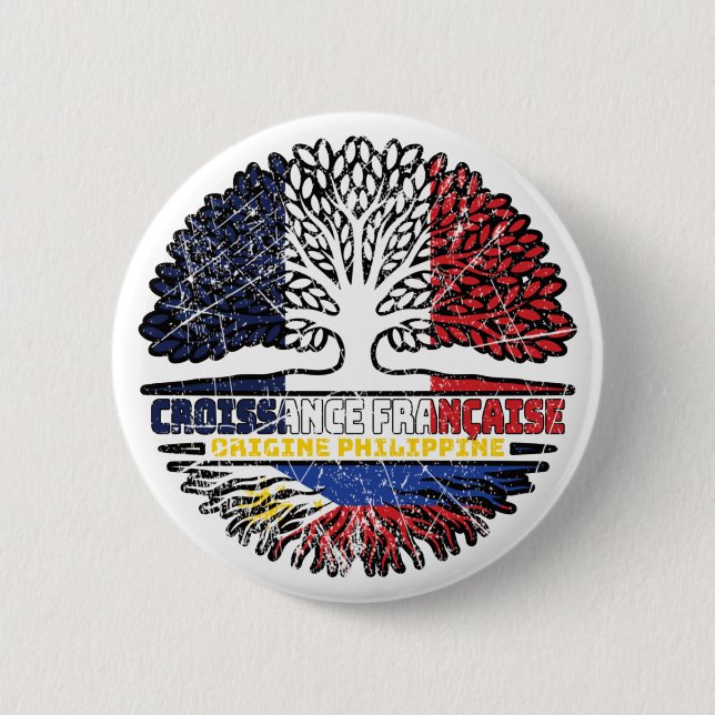 Philippinen Filipino Flag Frankreich Tree Roots Fl Button (Vorderseite)