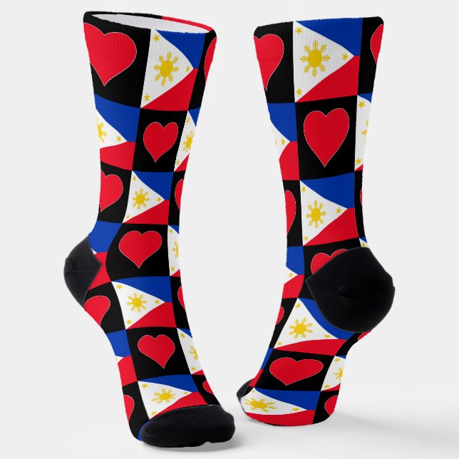Philippinen Flag Herz Muster Spaß Filipino Pride Socken (Gewinkelt)