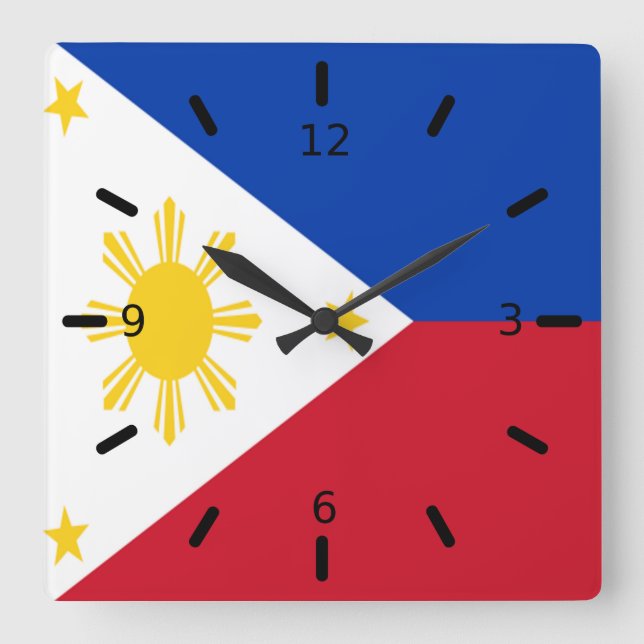 Philippinen-Flag   Quadratische Wanduhr (Vorderseite)