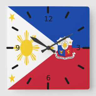 Philippinen Flagge-Wappen   Quadratische Wanduhr