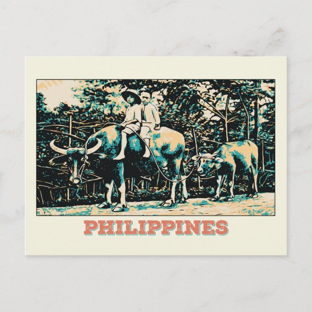 Philippinen, Kinder, die mit Wasserbüffeln spielen Postkarte (Vorderseite)