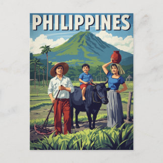 Philippinen Reisfeld Familie Retro Postkarte