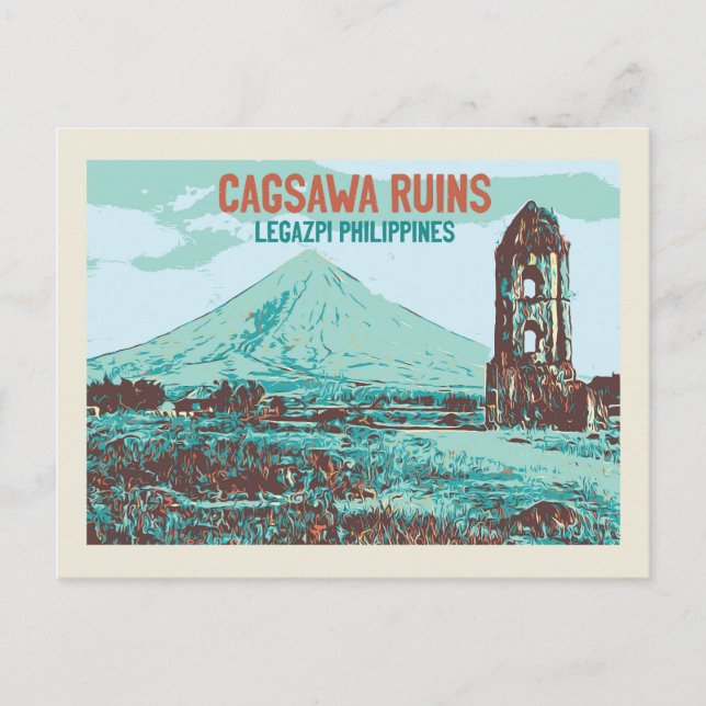 Philippinen, Ruinen von Cagsawa, Legazpi, Vulkan M Postkarte (Vorderseite)