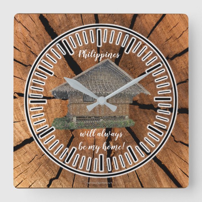 Philippinen sind immer mein ZUHAUSE Quadratische Wanduhr (Vorderseite)