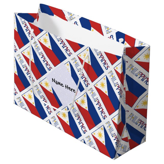 Philippinen und philippinische Flagge geteert Pers Große Geschenktüte (Vorderseite Schrägansicht)