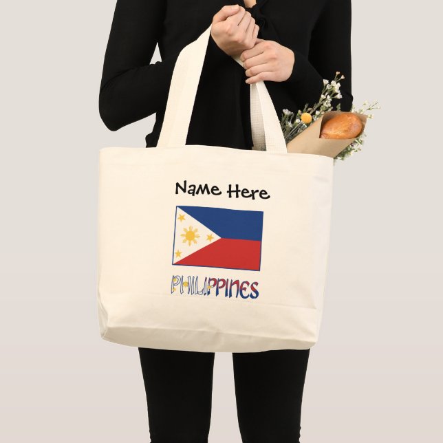 Philippinen und philippinische Flagge Personalisie Jumbo Stoffbeutel (Vorderseite (Produkt))