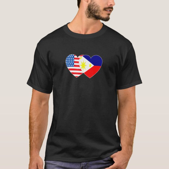 Philippinen und USA Flag Twin Heart für Filipino A T-Shirt (Vorderseite)