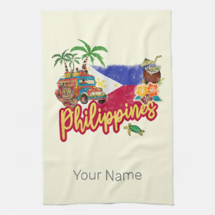 Philippinen Vintage Tarsier Flag Palm Souvenir Geschirrtuch
