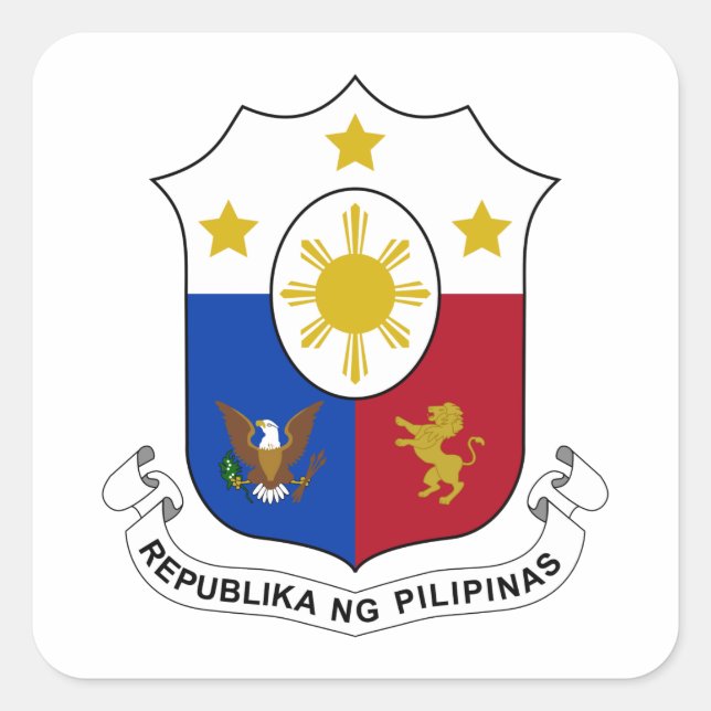 Philippinen-Wappen Quadratischer Aufkleber (Vorderseite)