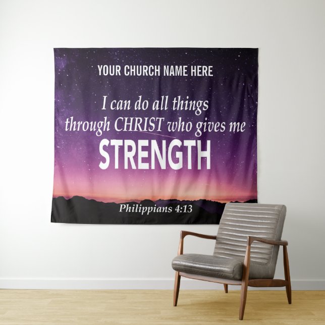 Philippiner 4:13 ICH KANN ALLES MACHEN Kirche Wandteppich (Beispiel (Horizontal))