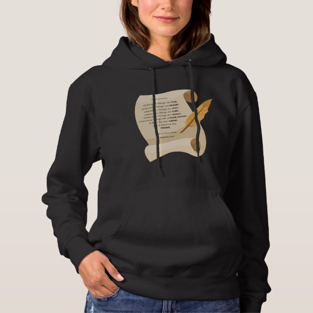 Philippiner 4:8 KJV Bibel Quote Scroll Women's Hoodie (Vorderseite)