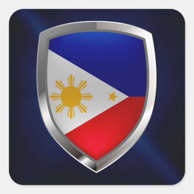 Philippines Metallisches Emblem Quadratischer Aufkleber (Vorderseite)