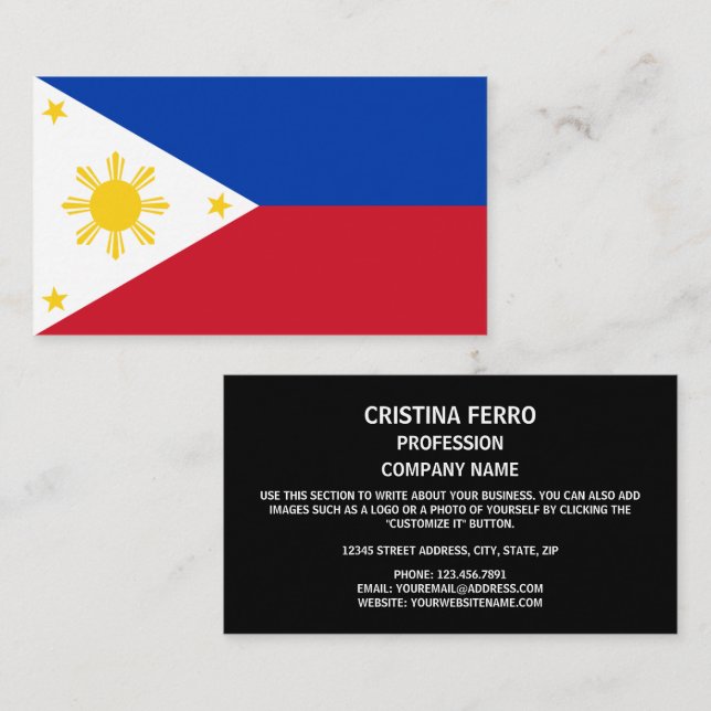 philippinische Flagge, Flagge der Philippinen Visitenkarte (Vorne/Hinten)