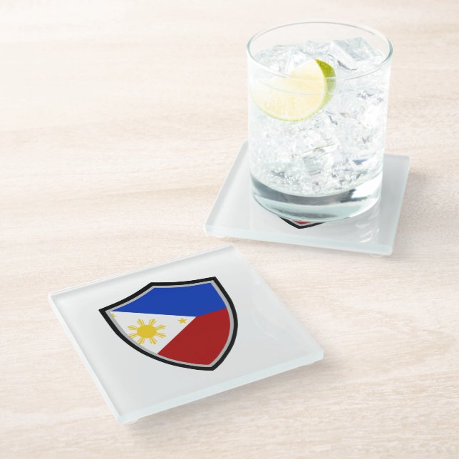 philippinische Flagge Glasuntersetzer (Schrägansicht)