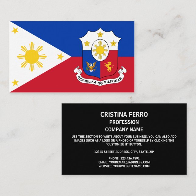 philippinische Flagge und Wappen, Flagge der Phili Visitenkarte (Vorne/Hinten)