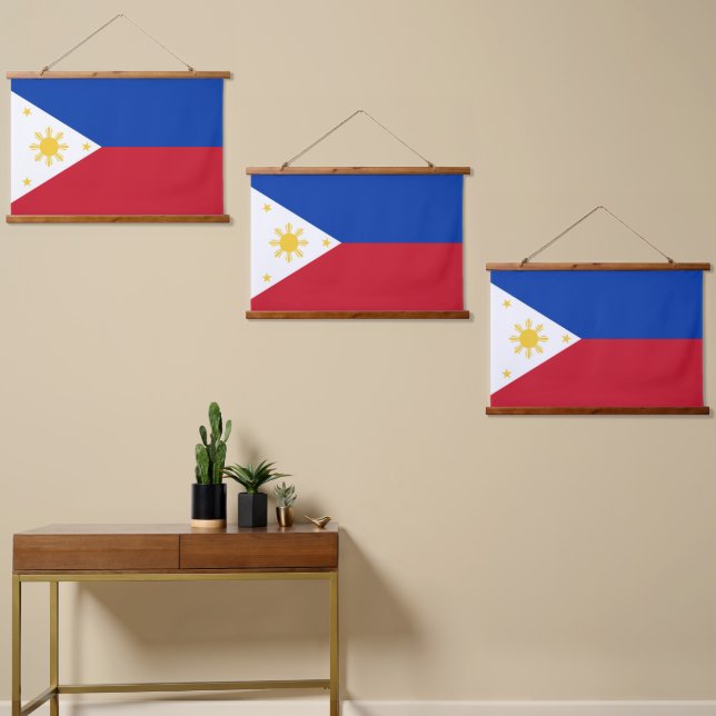 philippinische Flagge Wandteppich Mit Holzrahmen (Asymmetrisch)