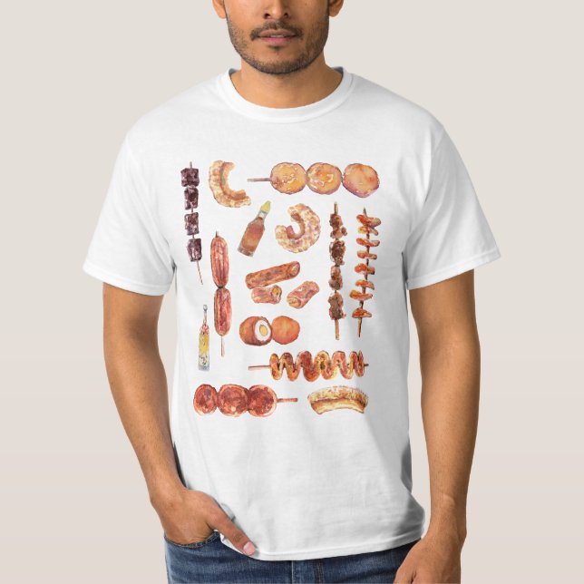 Philippinische Straßen-Nahrung im Aquarell Pinoy T-Shirt (Vorderseite)