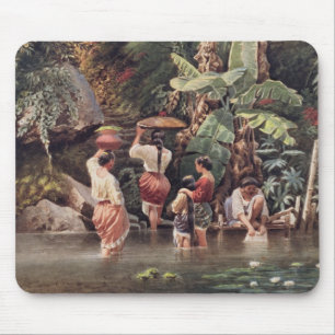 Philippino Frauen, die unter einem Bananen-Baum, Mousepad