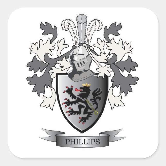 Phillips-Familienwappen-Wappen Quadratischer Aufkleber (Vorderseite)