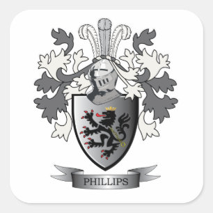 Phillips-Familienwappen-Wappen Quadratischer Aufkleber