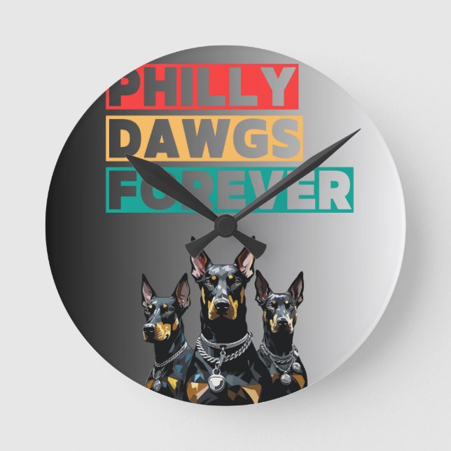 Philly Dawgs Forever Wall Clock – Philly Pride Runde Wanduhr (Vorderseite)