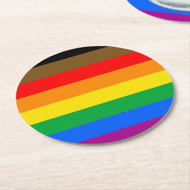 Philly Rainbow Pride Flag Runder Pappuntersetzer (Angewinkelt)
