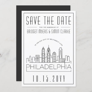 Philly Wedding   Stilisierte Skyline Save the Date Einladung