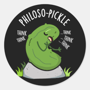 Philoso pickle Funny Pickle Pun Dark BG Runder Aufkleber