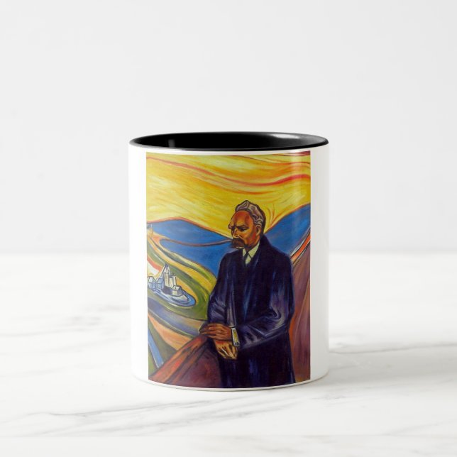 Philosoph Friedrich Nietzsche (von Edvard Munch) Zweifarbige Tasse (Mittel)