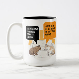 Philosophie-Katze-Roter Punkt Existenzialistischer Zweifarbige Tasse