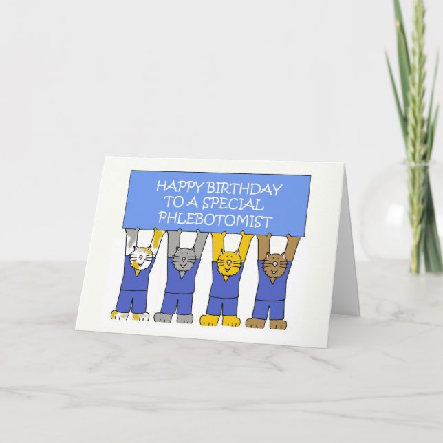 Phlebotomist Happy Birthday Cartoon Katzen Karte (Vorderseite)