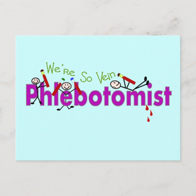 Phlebotomist "Wir sind so Vene" klemmt Menschen Postkarte (Vorderseite)