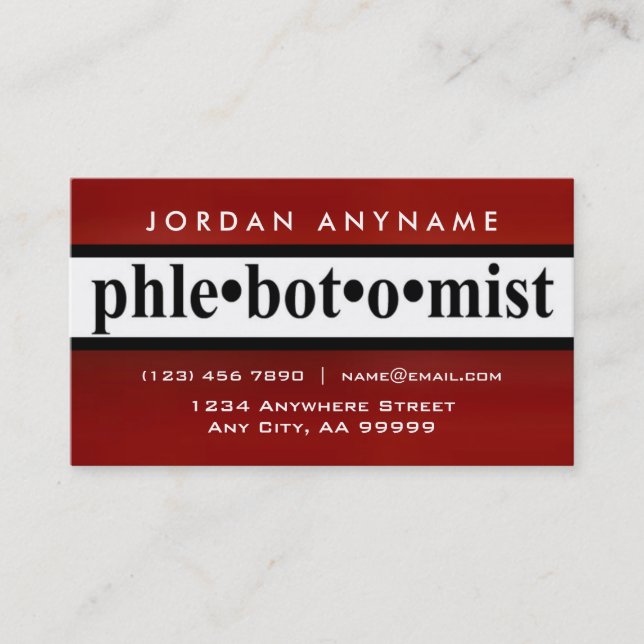 Phlebotomiste Carte de visite de bande rouge (Devant)