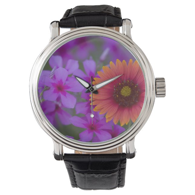 Phlox und Indianerblanket bei Devine Texas Armbanduhr (Vorderseite)