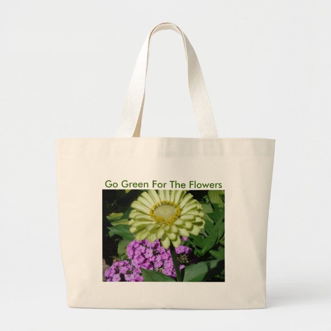 Phlox&Zinnia, gehen Grün für die Blumen Jumbo Stoffbeutel (Vorne)