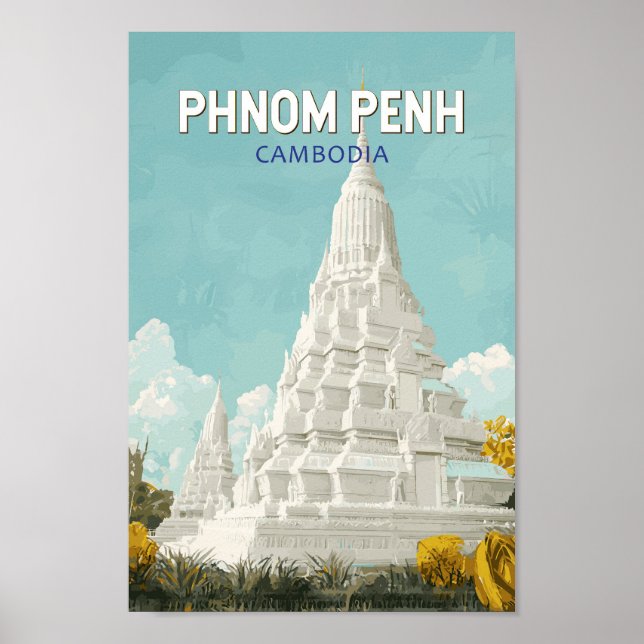 Phnom Penh Cambodia Illustration Travel Art Retro Poster (Vorne)