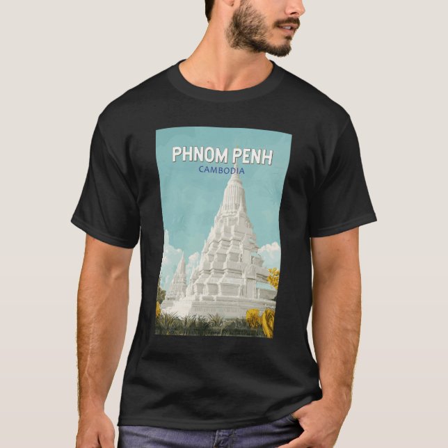 Phnom Penh Cambodia Illustration Travel Art Retro T-Shirt (Vorderseite)