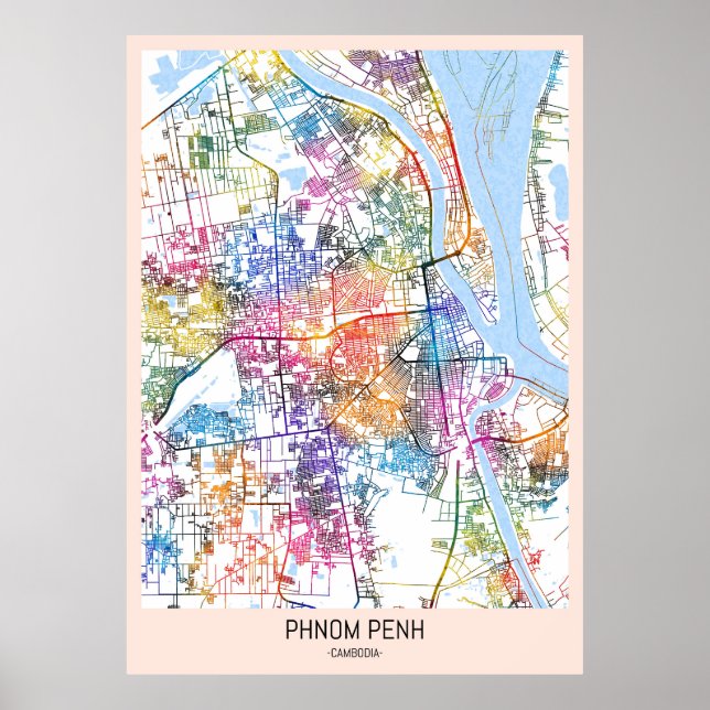 Phnom Penh Kambodscha - Stadtkarte Poster (Vorne)