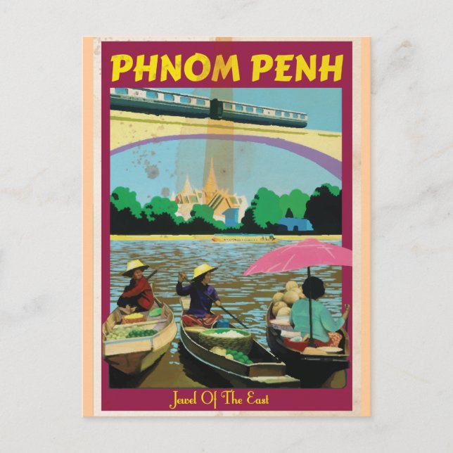 Phnom Penh Vintage Reiseplakat Postkarte (Vorderseite)