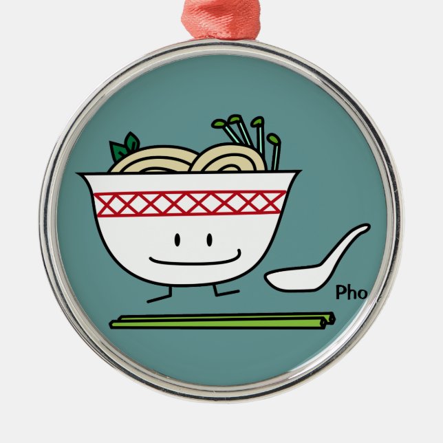 Pho Nudel-Schüssel-Vietnam-Suppenlöffelessstäbchen Silbernes Ornament (Vorne)