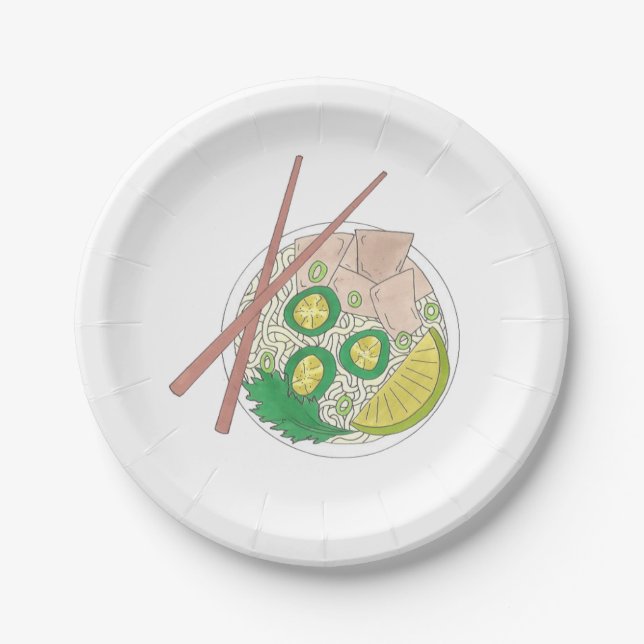PHO Vietnamesisch Food Chicken Noodle Soup Chopsti Pappteller (Vorderseite)