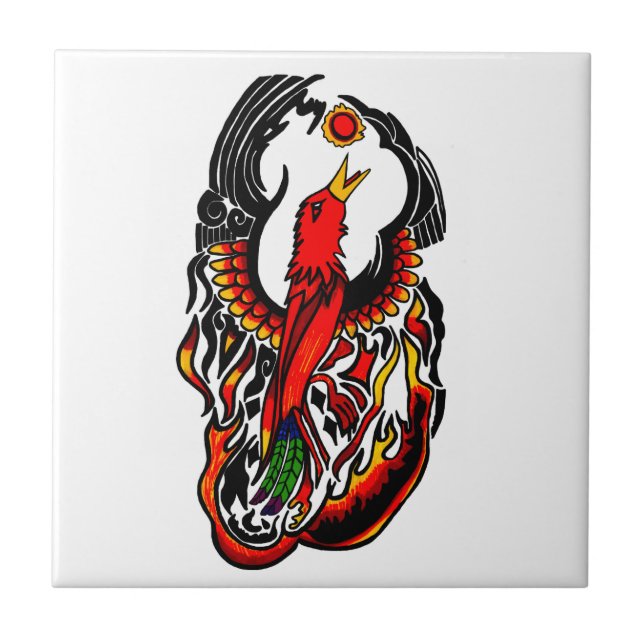 Phoenix am Feuer Fliese (Vorderseite)