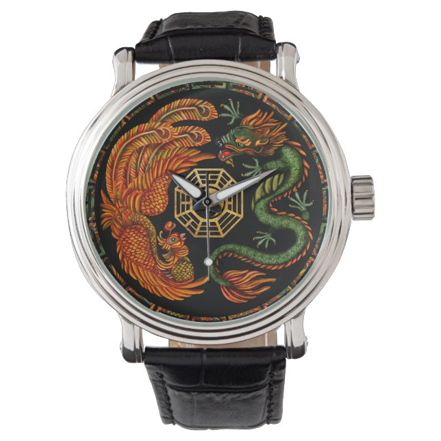 Phoenix and Dragon with bagua #2 Armbanduhr (Vorderseite)