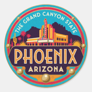Phoenix Arizona Capital Wüsten Retro Reise Runder Aufkleber