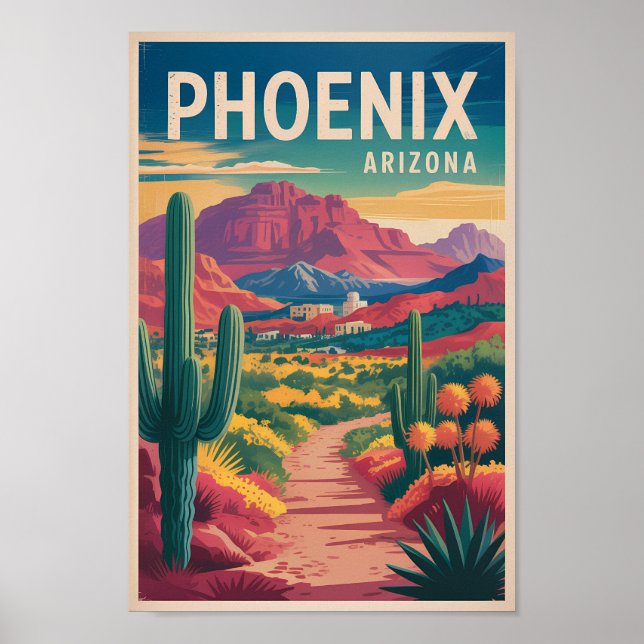 Phoenix Arizona Illustration Travel Art Vintage Poster (Vorne)