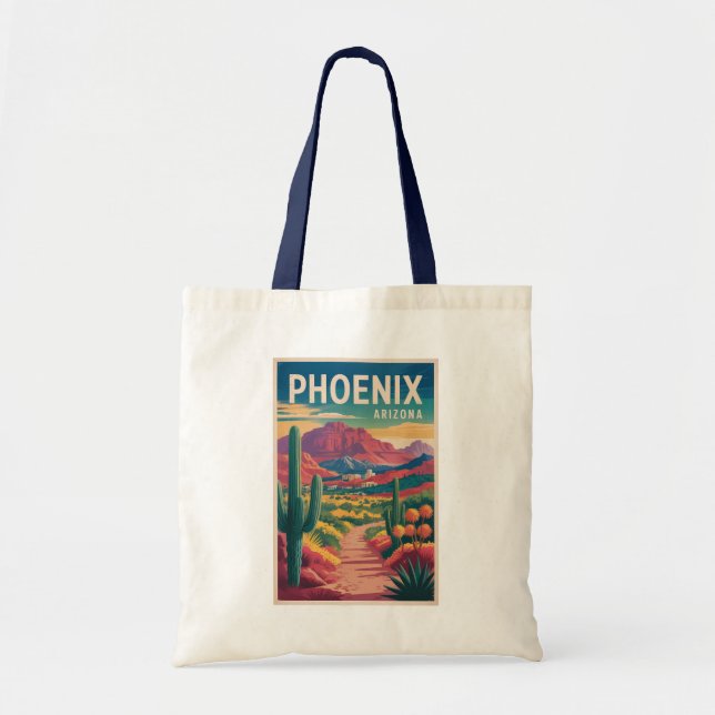 Phoenix Arizona Illustration Travel Art Vintage Tragetasche (Vorne)