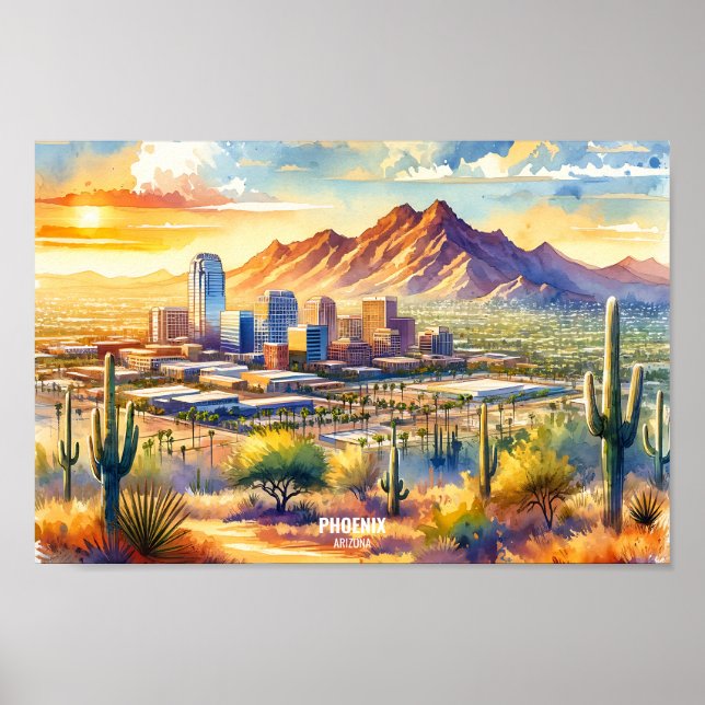 Phoenix Arizona Reiseziele Aquarell Poster (Vorne)