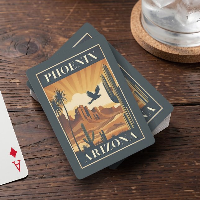 Phoenix Arizona Retro Travel Poster Playing Cards Spielkarten (Von Creator hochgeladen)