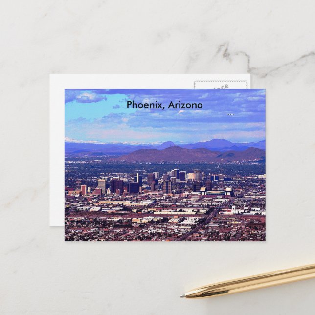 Phoenix Arizona Skyline am Tag Postkarte (Vorderseite/Rückseite Beispiel)